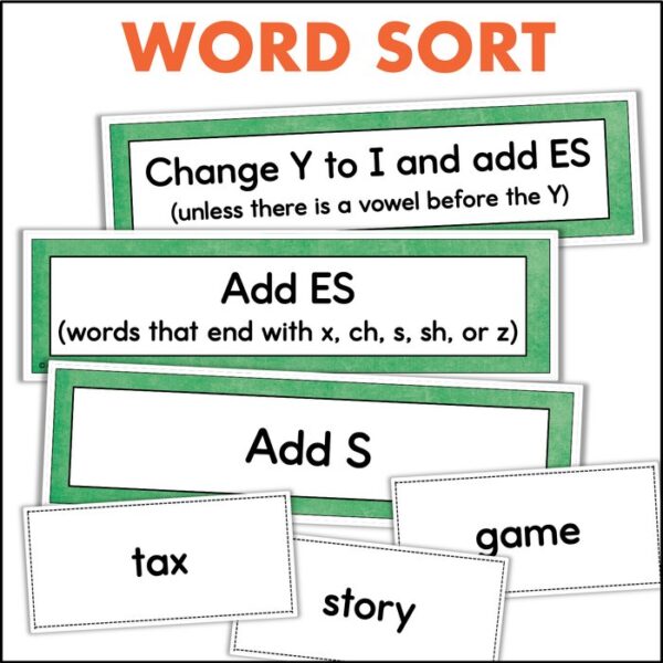 plural noun spelling rules word sort